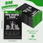 Ireer 20 Count 2000 Pcs Header Bag Bulk Cute Dog Pet Waste Bags Bulk Poop Leakproof Easy Single Pull for Poop Dog Waste Station Fit Hang Hole Dispenser Pet Home Outdoor