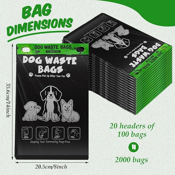 Ireer 20 Count 2000 Pcs Header Bag Bulk Cute Dog Pet Waste Bags Bulk Poop Leakproof Easy Single Pull for Poop Dog Waste Station Fit Hang Hole Dispenser Pet Home Outdoor