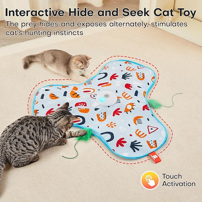 Potaroma Hide and Seek Interactive Cat Toys, Moving Concealed Wand Feather, Automatic Chargeable Indoor Kitten Exercise Kicker, Mouse Squeaky, Floral Cover