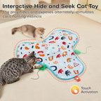 Potaroma Hide and Seek Interactive Cat Toys, Moving Concealed Wand Feather, Automatic Chargeable Indoor Kitten Exercise Kicker, Mouse Squeaky, Floral Cover
