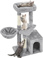 Yaheetech 34.5in Scratching Post, Cat Scratchers for Indoor Cats and Kittens, Multifunctional Activity Post w/Sisal Rope＆Dangling Ball＆Large Condo, Light Gray