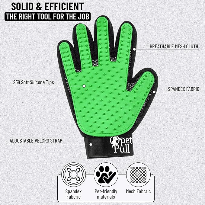 Pet Grooming Gloves with 259 Silicone Tips - Pet Hair Removal Tool Gentle Shedding Dog Washing Gloves - Deshedding Brush Hair Remover Mitts for Dogs & Cats for Long and Short Hair (Green)