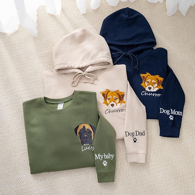 Chillever Personalized Embroidery Sweatshirt With Dog Photo for Women, Custom Dog Mom Sweatshirt, Dogs Mom Gifts