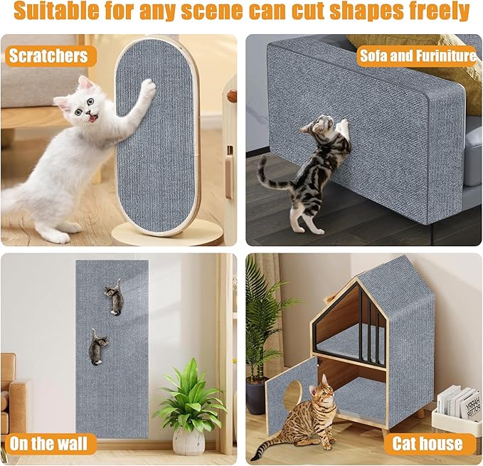 Cat Scratching mat Self-Adhesive, Trimmable Furniture Protector for Couch, Sofa, Wall & Cat Trees - Durable Scratch Pad with Nano Tape, DIY Climbing Carpet for Indoor Cats (Light Grey, 23.6"x15.8")