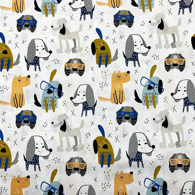 1 Yard (Pre-Cut) 43" x 36" (109cm x 92cm) Premium Floral Cotton Quilting Sewing Fabric, DIY Sewing Patchwork Supplies for Face mask Clothing Handmade Craft&Home Decoration (Cute Dog 1)