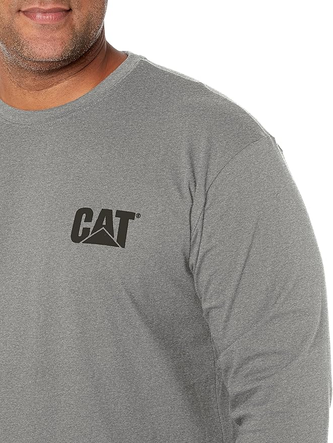 Caterpillar Trademark Banner Long Sleeve Tee Shirts for Men with Center Back Neck Wire Management Loop and Cat Workwear Logo