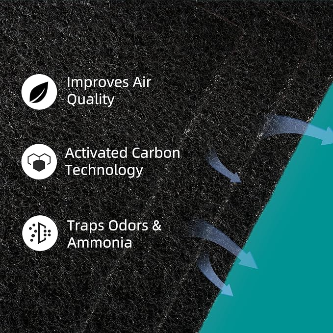 9-Pack 3.6" x 10" Carbon Filter Pads for Automatic & Dome-Style Cat Litter Boxes – Activated Charcoal Liners for Odor Control
