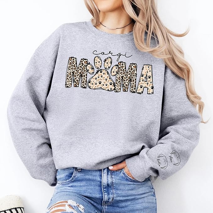 Personalized Dog Breed Mama Sweatshirt, Custom Paw Print Sweater, Cozy Pet Lover Outfit, Unique Gift