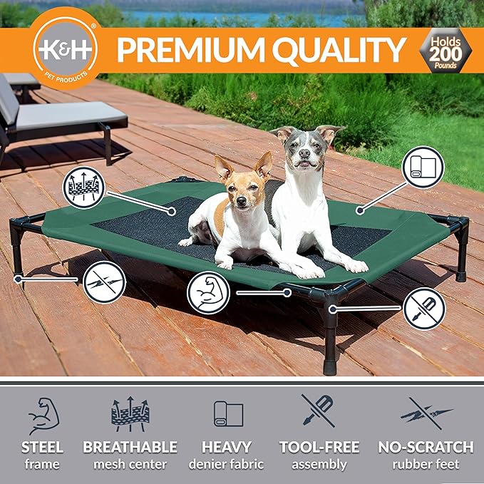 K&H Pet Products Original Pet Cot Elevated Dog Bed Green/Black Mesh Medium 32 X 25 X 7 Inches