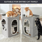 Bedsure 2 Story Cat House - Cat Condos for Indoor Cats with Scratch Pad and Fluffy Ball Hanging, Small Pet Cave Furniture Hideaway for Multi Pets, 18x14x23 inches, Grey