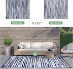 GENIMO Outdoor Rug for Patio Clearance, 8'x10' Waterproof Camping Mat, Reversible Plastic Straw Rugs for RV, Camper, Balcony, Backyard, Picnic, Deck (Blue White)