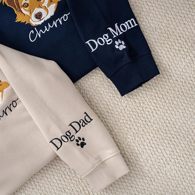 Chillever Personalized Embroidery Sweatshirt With Dog Photo for Women, Custom Dog Mom Sweatshirt, Dogs Mom Gifts