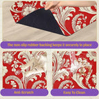 Red White Paisley Pet Food Mat, Absorbent Feeding Pad for Dogs and Cats, Waterproof Anti-Slip Base – 16x24 Inch