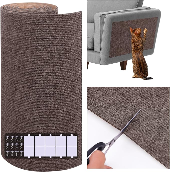 15.7'' x 39.3'' Cat Scratch Furniture Protector Adhesive Trimmable Cloth Couch Anti-Scratch Cover DIY Climb Couch Protector from Cat Claws, Covering Cat Tower, Replacement Pads，Brown