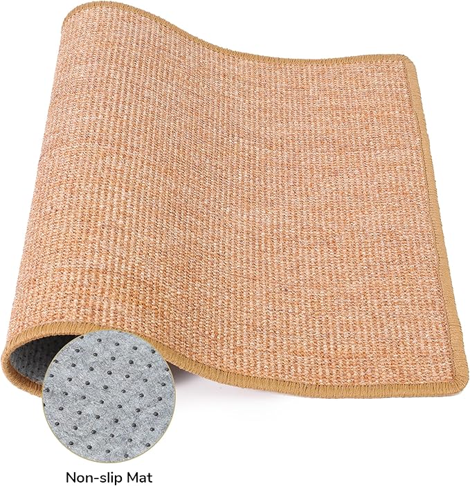FUKUMARU Cat Scratcher Mat, 23.6 X 31.5 Inch Natural Sisal Cat Scratch Mats, Horizontal Cat Floor Scratching Pad Rug, Protect Carpets and Sofas Brown