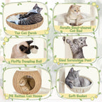 Yaheetech 54in Rattan Cat Tree, Modern Tower with Breathable Woven Condo, Scratching Posts & Washable Cushions, Naturally Cool in Summer, Cute Furniture for Indoor Cats