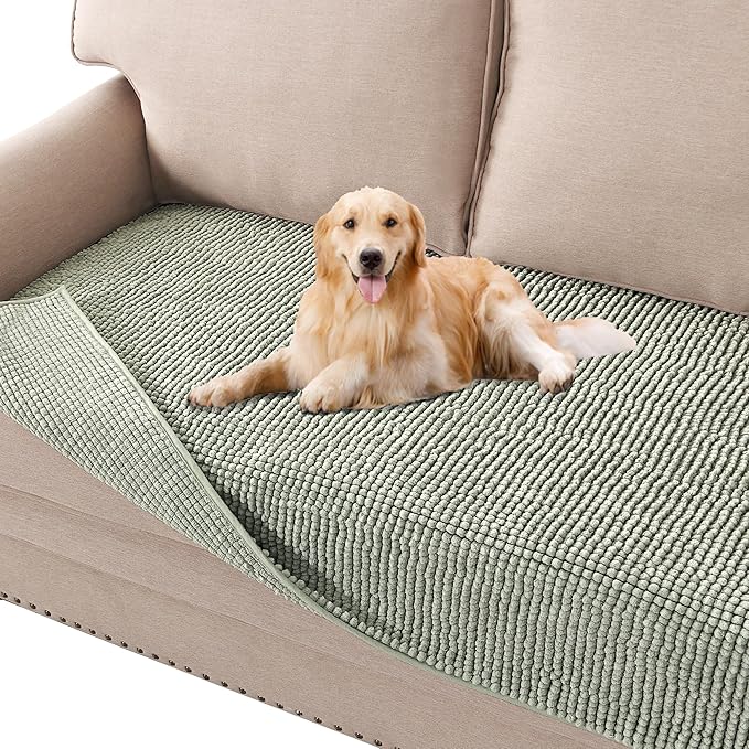 H.VERSAILTEX Plush Chenille Dog Bed Cover Thick Soft Sofa Cover for 3 Cushion Couch Anti Slip Couch Cover Furniture Protector for Dog, Pet, Cat (35" x 74", Sea Foam)