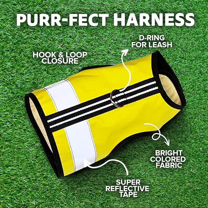 Kitty Holster Reflective Cat Harness – High-Visibility Cat Harness for Travel, Day and Night Walking - Soft Cotton Cat Accessories, Breathable, Secure & Washable, Made in USA - Sunshine Yellow, M to L