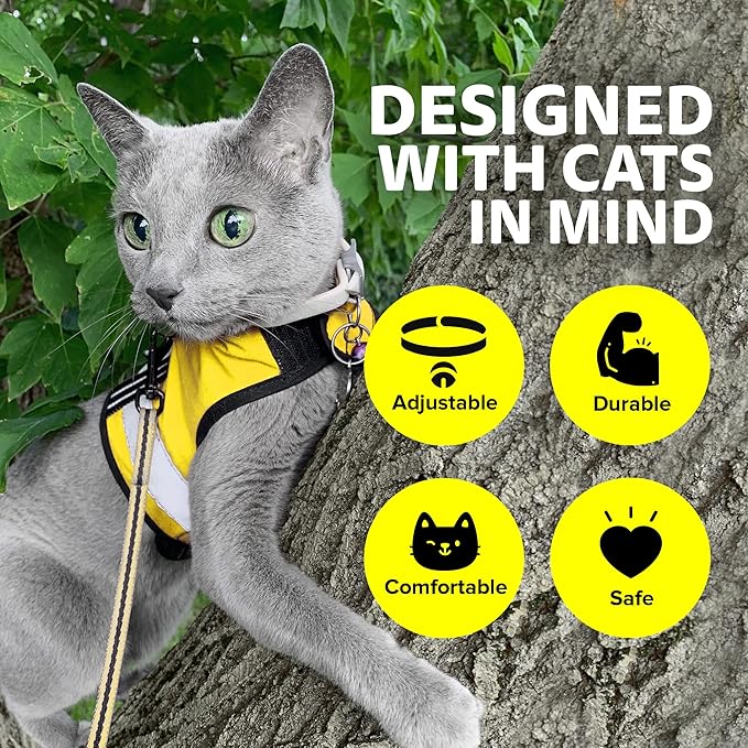 Kitty Holster Reflective Cat Harness – High-Visibility Cat Harness for Travel, Day and Night Walking - Soft Cotton Cat Accessories, Breathable, Secure & Washable, Made in USA - Sunshine Yellow, XL