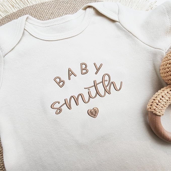 COUPLEHOODIES Personalized Baby Onesie Bodysuit – Custom Embroidery Gift for Pregnancy Reveal Baby Shower or First Grandchild