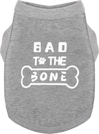 Discover Cozy Cotton Canine Wear: Soft, Lightweight, and Breathable Dog Shirt Vest with Eye-Catching Graphics(Bad to The Bone), Keeping Your Furry Friend Warm and Comfy! Grey L