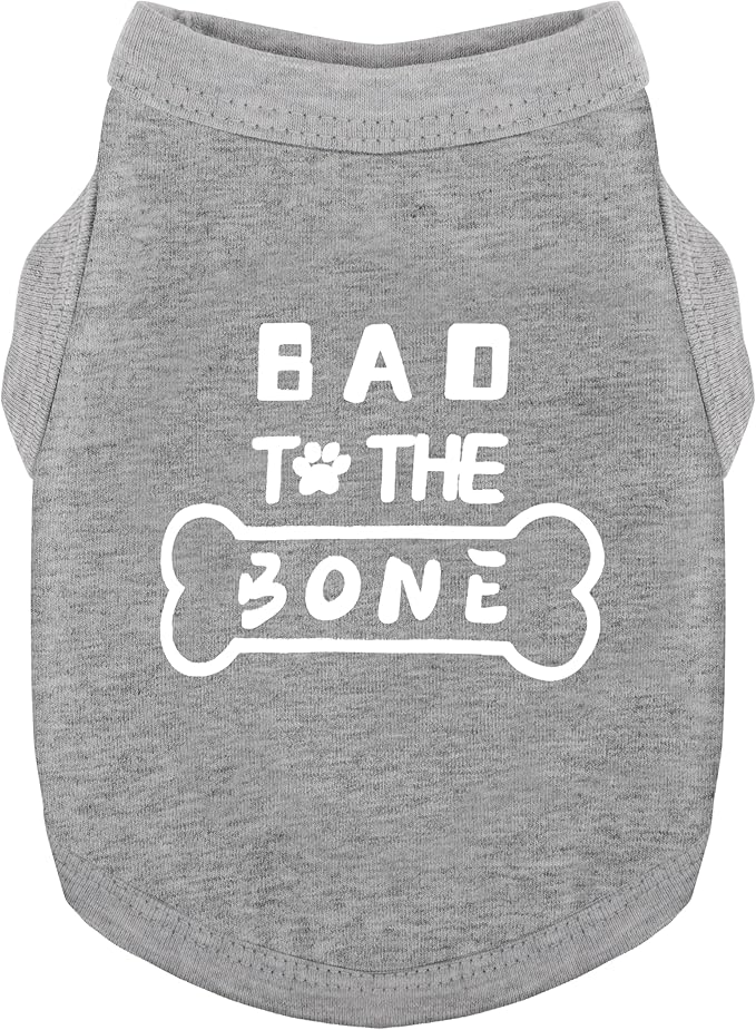 Discover Cozy Cotton Canine Wear: Soft, Lightweight, and Breathable Dog Shirt Vest with Eye-Catching Graphics(Bad to The Bone), Keeping Your Furry Friend Warm and Comfy! Grey L