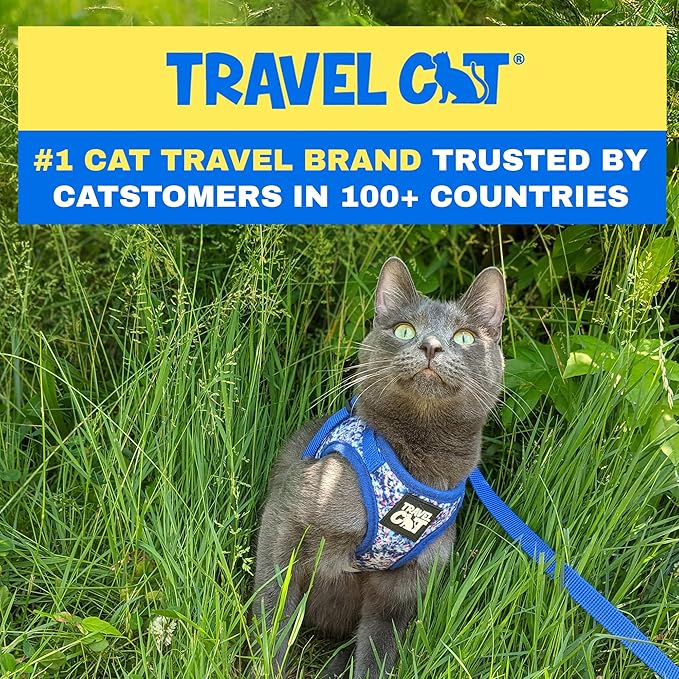 Travel Cat Harness and Leash Set - Adjustable Fit Mesh Cat Harness and Reflective Strap - Comfort Walking Vest for Kitten for Outdoor Walking, Hiking (Medium, Groovy)