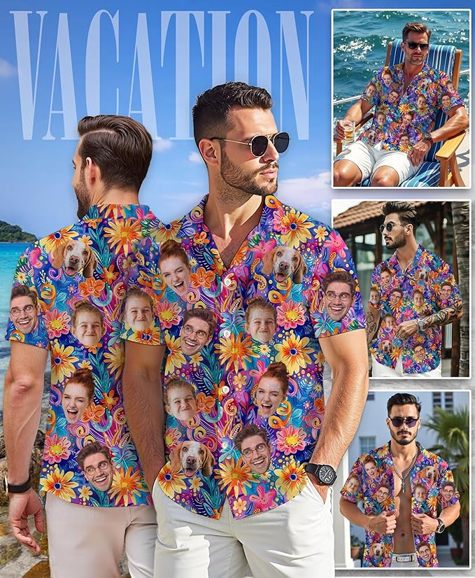 Custom Hawaiian Shirt with Face for Men Women Youth Kid, Personalized Hawaiian Shirts with Face Logo Photo Picture