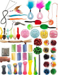 Fashion's Talk Cat Toys 50 Pcs for Indoor Cats,Interactive Door Hanging Mice Feather Toy Cat Spring Toy Cat Wand Catnip Crinkle Balls Silvervine Stick