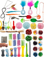 Fashion's Talk Cat Toys 50 Pcs for Indoor Cats,Interactive Door Hanging Mice Feather Toy Cat Spring Toy Cat Wand Catnip Crinkle Balls Silvervine Stick