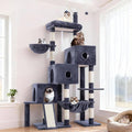 Hey-brother Cat Tree Tower, Scratching Posts with 3 Condos, Large Basket, Cozy Bed, Sisal Board, Step-by-Step Climbing Pathway and Toys, 74.8 inches Furniture for Big Indoor Cats, Smoky Gray MPJ081G