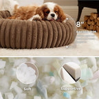 Bedsure ComfyFleece™ Donut Medium Dog Bed - Washable Faux Fur with Corduroy Fleece & Anti Slip Bottom, Round Pet Bed with Removable Cover, Camel Brown, 30x30x8 inches