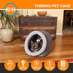 K&H Pet Products Heated Cat Bed - Thermo-Pet Cave for Large Cats, Indoor Heated Pet Bed for Dogs & Cats, Covered Cave Pet Tent, Collapsible, Machine Washable, Safety Listed - 17 X 15 X 13in Gray