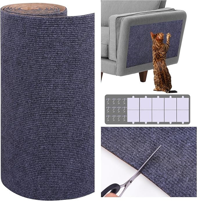 15.7'' x 23.6'' Cat Scratch Furniture Protector Cat Wall Scratcher Mat AdhesiveTrimmable Cloth Couch Anti-Scratch Cover DIY Climb Couch Protector from Claws, Replacement Pads，Grey