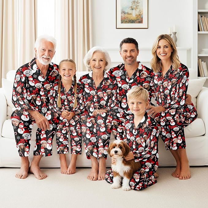 Artsadd Custom Pajamas for Women Men Family, Personalized Face Pjs Pajama Pants, Funny Pet Photo Loungewear Sleepwear Jammies