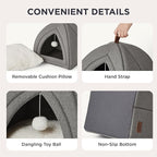 Bedsure Cat Beds for Indoor Cats - 2 in 1 Cat Cave House Tent for Kittens and Small Pets with Removable Washable Cushioned Pillow, Foldable Kitten Hideaway with Non-Slip Bottom, Grey, 17.3 inches