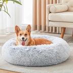 WESTERN HOME WH Calming Dog & Cat Bed, Anti-Anxiety Donut Cuddler Warming Cozy Soft Round Bed, Fluffy Faux Fur Plush Cushion Bed for Small Medium Dogs and Cats (20"/24"/27"/30")