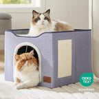 Bedsure Cat Beds for Indoor Cats - Large Cat Cave for Pet Cat House with Fluffy Ball Hanging and Scratch Pad, Foldable Cat Hideaway, 16.5x16.5x13 inches, Cloud Purple
