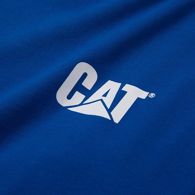 Caterpillar Trademark Banner Long Sleeve Tee Shirts for Men with Center Back Neck Wire Management Loop and Cat Workwear Logo