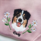 Personalized Dog Face Embroidered Sweatshirt Custom Pet Portrait From Photo Floral Stitch Design Unisex Crewneck Pullover Thoughtful Gift For Dog Lovers Pet Parents