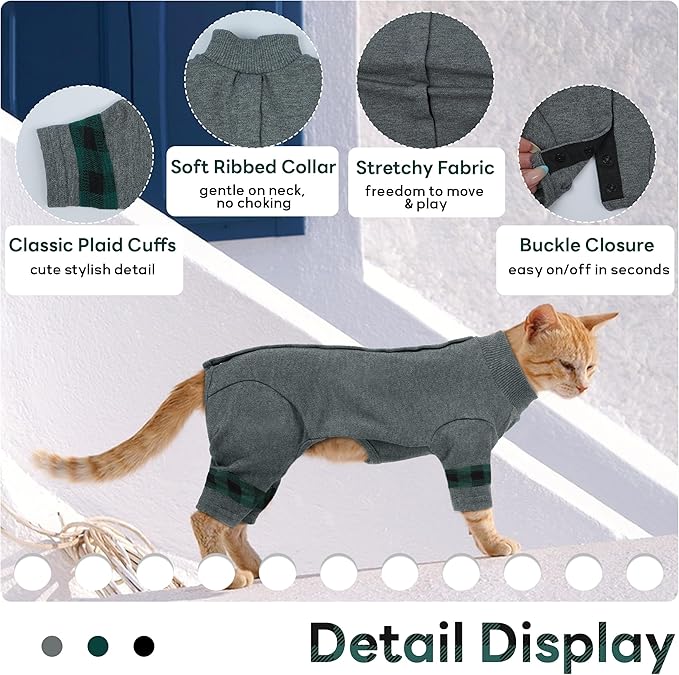 PUMYPOREITY Fur Control Cat Pajamas, Versatile Shirt for All-Day Wear, Soft Stretchy Sweater with Back Snap for Easy Wear, Cat Onsie Prevents Licking Wounds, 2XL, Grey