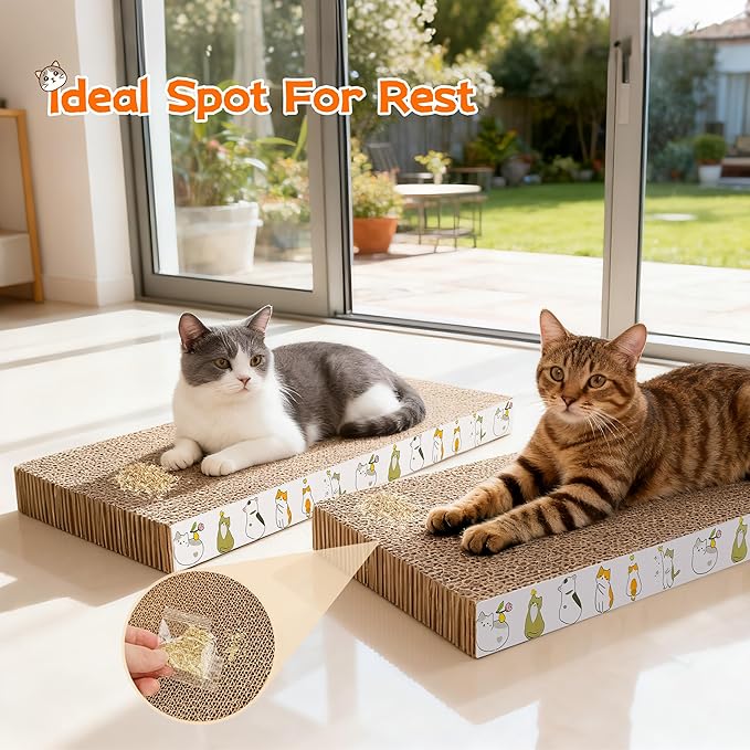 PatiencET Cat Scratching Board 4 Pack, Cardboard Cat Scratcher with Catnips, Flat Double-Sided Cat Scratch Pad for Indoor Small Medium Cats Kittens