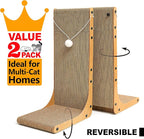 Value 2-Pack 23.6 Inch L-Shaped Cardboard Cat Scratcher, Dual Use (Vert/Horiz) Scratch Pad with Toy Balls, Wall-Mountable Furniture Protector Cat Scratchers for Indoor Cats, Couch & Wall