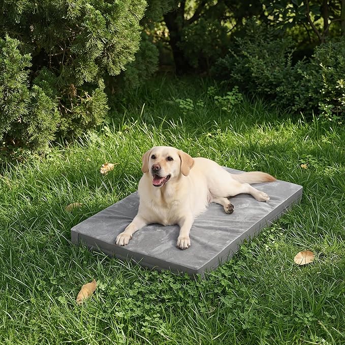 Vonabem Waterproof Dog Bed Large Medium Sized Dogs - Outdoor Orthopedic Crate Pad, Washable Pet Beds Removable Cover, Egg Crate Foam Support, Durable Anti-Slip Kennel Pads 35"x22", Gray