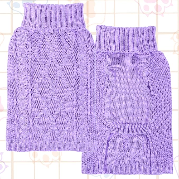 Dog Sweaters for Small Dogs Winter Dog Clothes Turtleneck Puppy Sweater Warm Pet Clothes Knitted Solid Cat Sweater Dogie Outfit XS~L(Purple,S)