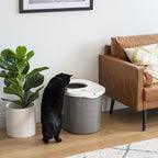 IRIS USA Top Entry Cat Litter Box, Large Enclosed with Litter Catching Lid and Scoop, Dog Proof, Cat Litter Box, Gray/White