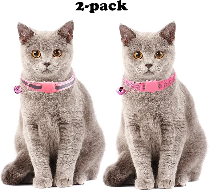 Blue Reflective Cat Collar with Bells, [2 Pack] Break Away Kitten Collar with Bells, Breakaway Cat Collar for Boy Cats Kitty