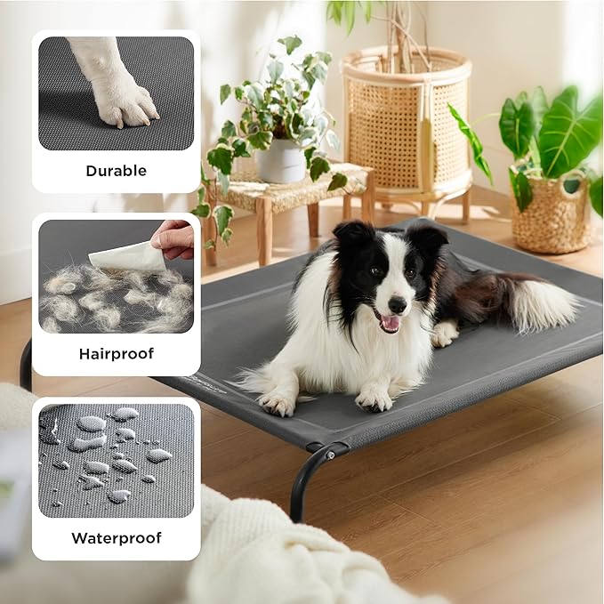 Bedsure Outdoor Elevated Dog Bed Large Sized Dog, Portable Indoor & Outdoor Cooling Raised Cot Pet Hammock Bed with Skid-Resistant Feet, Frame with Breathable Mesh, Green, 49 inches