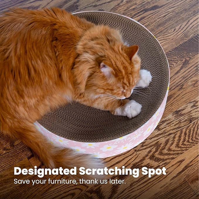 Catstages Scratch & Snuggle Daisy Two-in-One Corrugated Cat Scratcher and Lounging Spot, Floral Design, Pink