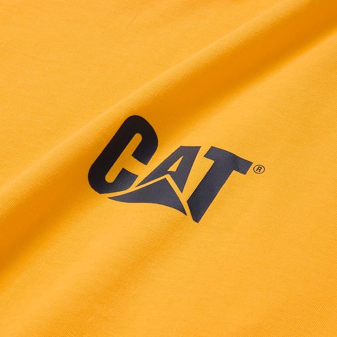 Caterpillar Trademark Banner Long Sleeve Tee Shirts for Men with Center Back Neck Wire Management Loop and Cat Workwear Logo